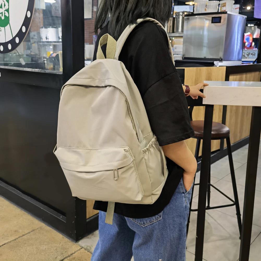 School Backpack Teen - Однотонный нейлоновый рюкзак в стиле преппи,